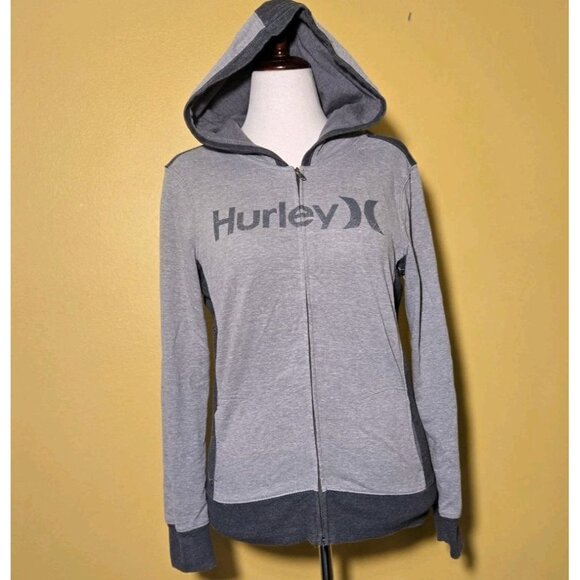 Hurley Tops - Hurley Womens Grey Zipped Hoodie Medium Logo GTHZCABB Pockets Grommets Vintage.